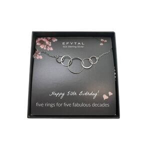 Efytal Sterling Silver Necklace 50th Birthday 5 Ring 17.5"-19.5" Chain New Boxed